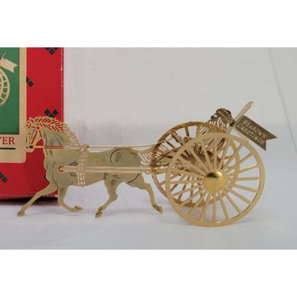 Vintage 1984 Hallmark SANTA SULKY DRIVER Brass Ornament QX436-1 - Picture 2 of 16